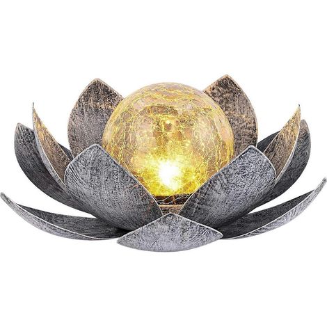 Lampe solaire de jardin en verre craquelé, style lotus, globe lumineux LED, étanche IP44, base en métal, 56 heures, 600 mAh, 78 heures, pour salon, terrasse, allée, extérieur (1/5)
