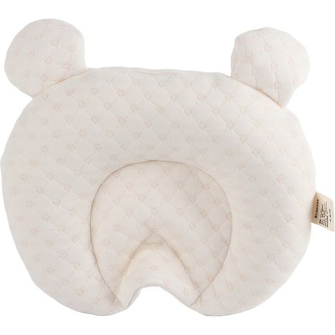 Oreiller Bébé en Latex Naturel, Coussin Ergonomique pour Nourrisson 0-12 Mois avec Housse Lavable, Motif Ours Blanc (1/5)