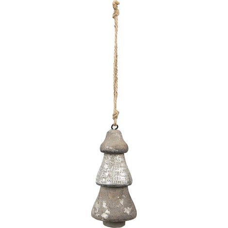 Suspension de Noël en Forme de Sapin en Bois Argenté et Gris Décoration Rustique 6x13 cm - PANGIVO (1/2)