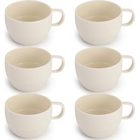 Set di 6 tazze da caffè in plastica da 350 ml. Robuste e leggere, ideali per la casa, i picnic e il campeggio, per bevande calde e fredde. Un'ottima idea regalo. (1/5)