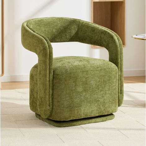 Poltrona girevole 360° stile barrel, 70 x 65,5 x 74 cm, in ciniglia, verde OKMYHOME (1/5)