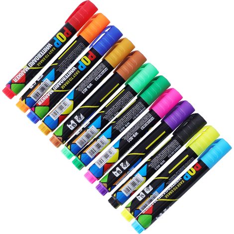 Lot de 12 marqueurs pour tableau blanc effaçables à sec de différentes couleurs, pour graffiti et marquage. (1/5)