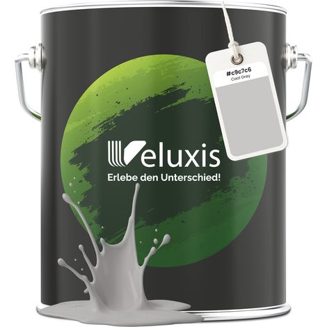 Pittura murale grigio chiaro, grigio opaco, per interni – Copertura classe 1, senza COV, senza primer, a bassa gocciolatura – Soggiorno e camera da letto – 5 L – Veluxis (Cool Grey)