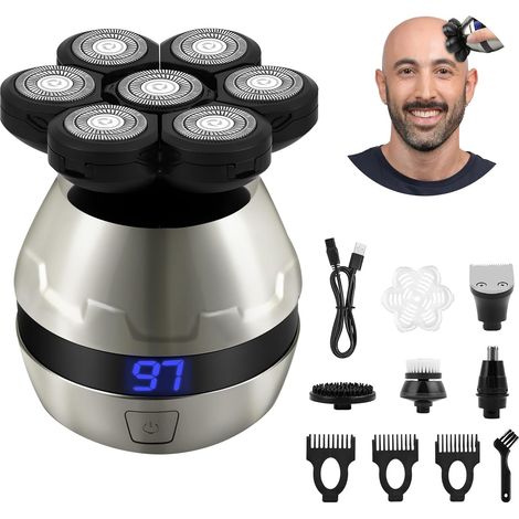 5 en 1 Rasoir Tete Chauve Homme, 7D Rasoir Électrique, Équipé de 7 Têtes de Coupe Flottantes, Type-C Tondeuse Crane Chauve Sans Fil, Sec Étanche IPX6, pour Hommes Chauves Avec Écran LED (1/5)