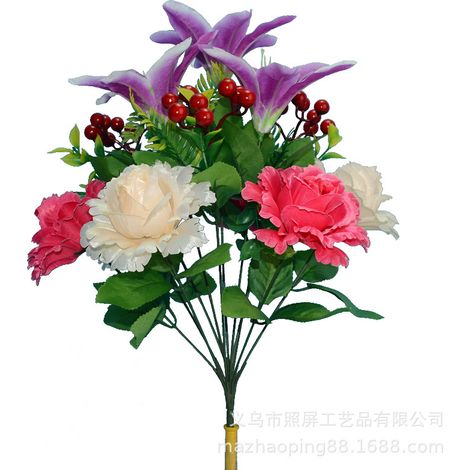 Fleur artificielle pour cimetière avec vase, bouquet funéraire, décoration de sépulture, hommage mémorial, idéal pour pierre tombale (1/5)