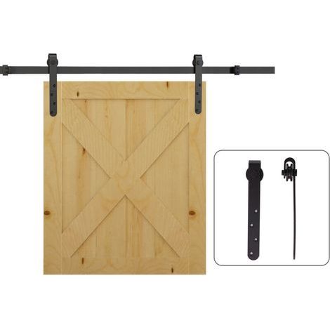 Ensemble de quincaillerie pour porte coulissante 180 cm, complet avec rails, roulettes et dispositifs anti-déraillement, en acier au carbone. (1/5)