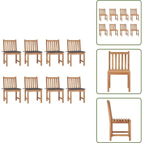 Chaises de jardin lot de 8 avec coussins Bois de teck massif - Chaise De Jardin - Mobilier De Jardin - Chaise En Bois - Chaises En Bois - Teck (1/5)