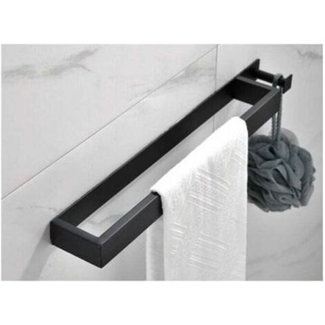 Porte-serviettes sans perçage noir mat - Porte-serviettes en bande inox 304 - avec crochet - autocollant 40 cm - pour salle de bain (1/5)