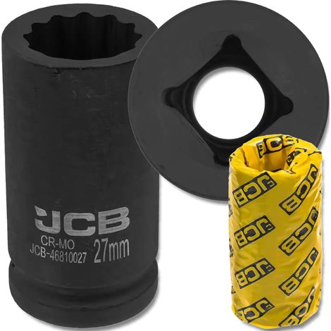 Chiave a bussola a impatto profonda JCB da 3/4" in acciaio Cr-Mo a 12 punte da 27 mm