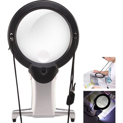 Loupe mains libres à LED, grand format, éclairée par une LED, idéale pour la lecture et la broderie.