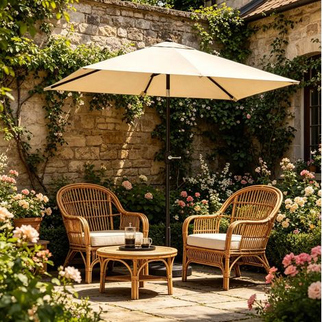 Parasol de jardín 206x135x234 cm beige en metal y poliéster impermeable con inclinación y manivela (1/5)