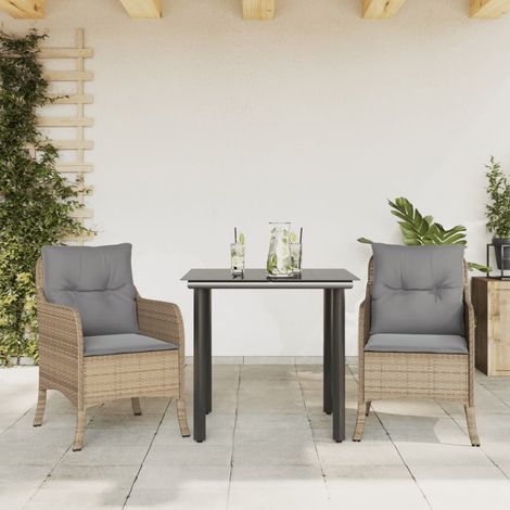 3-tlg. Garten-Essgruppe mit Kissen Beige Poly Rattan (1/5)