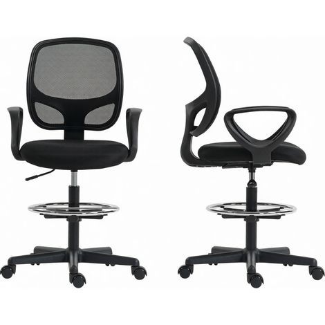 Silla de oficina ergonómica con reposapiés y función reclinable, altura regulable, negra (1/5)