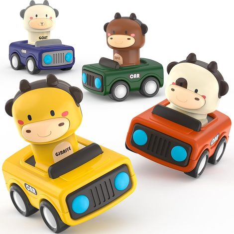 Cadeau pour garçons de 1 à 3 ans : 4 voitures de course d'animaux pour enfants de 1 à 3 ans, jouets de voiture à pédale pour bébés de 12 à 24 mois et plus. (1/5)