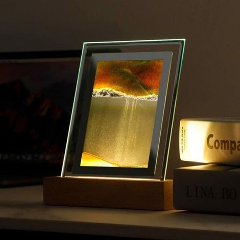 Veilleuse de Peinture d'Art de Sable en Mouvement, Paysage Dynamique 3D avec Verre Carré LED Odipie (1/4)