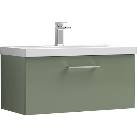 Balterley  Contemporary Bathroom 1-Drawer Wall-Hung Thin-Edge Vanity Unit Basin, Satin Green, 800mm