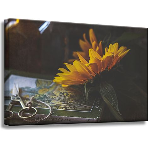 Leinwanddruck Sonnenblume und Buch 60x40 cm