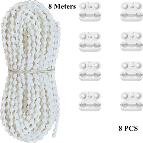 Retail Vertical Blind Accessories Set, 8 meters of white beaded curtains, 8 white beaded clips (1/5)