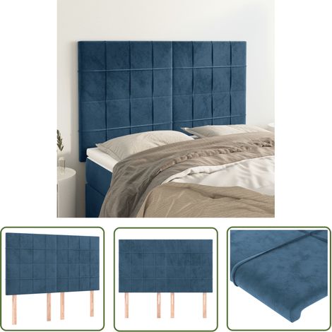 The Living Store Têtes de lit 4 pcs Bleu foncé 72x5x78/88 cm Velours - Tête De Lit - Têtes De Lit - Tête De Lit Rembourrée - Tête De Lit Velours - Lit Double (1/5)
