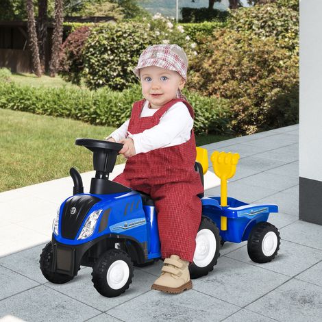Tracteur pour enfants avec remorque - 91x29x44cm - jouet éducatif pour enfants de 12 à 36 mois - râteau et pelle - bleu