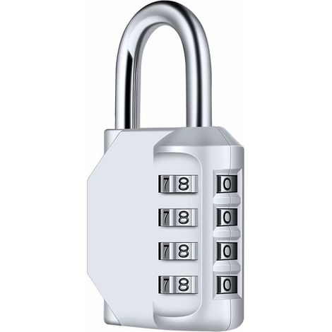 Cadenas à Combinaison 4 Chiffres Étanche en Acier Plaqué, DIY Cadenas Métallique pour Casiers d'École, Boîte à Outils, Clôture et Armoire - Argenté (1/5)