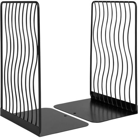Juego de 2 sujetalibros, accesorios de escritorio, soporte para libros, separadores de estantes, accesorios para libros, tope para libros (negro) (1/3)