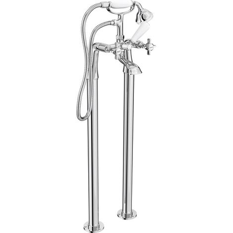 Edwardian Traditional Style Freestanding Cross Head Bath Shower Mixer Tap With Handheld Kit
