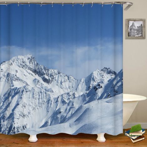 Rideau de douche paysage naturel montagne enneigée, rideau de douche imperméable en polyester pour la décoration intérieure.