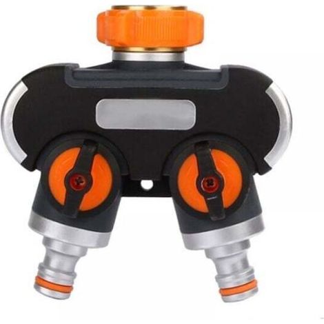 Distributeur Arrosage 2 Voies avec Interrupteur Commande Diviseur Tuyau Travaux Écoulement Eau Orange Noir (1/4)