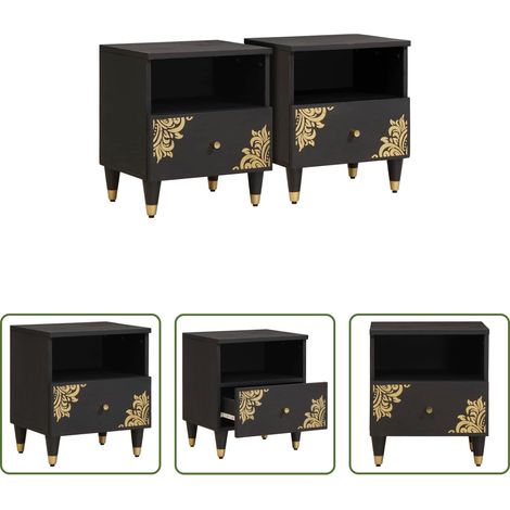 vidaXL Nachttisch Holz - Nachttisch 2 pcs Schwarz 40 x 33 x 46 cm Massivholz Mango