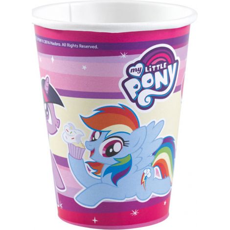 Bicchieri di carta My Little Pony da 250 ml, confezione da 8 pezzi.