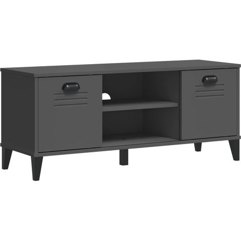 Banc à chaussures bottes commode étagère meuble entrée rangement bois massif de pin anthracite