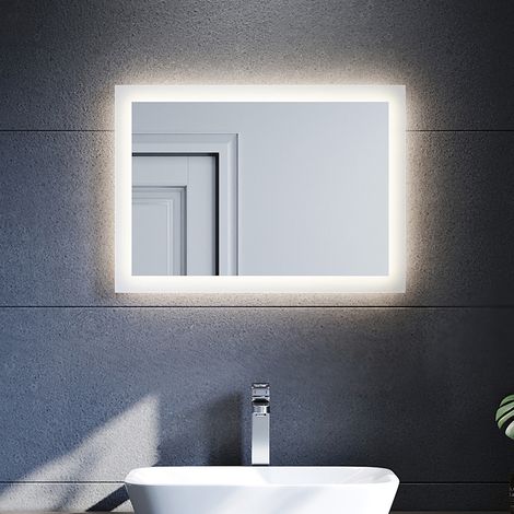 SONNI Espejo Baño con Luz 50x70 cm Blanco Cálido 4000K Espejo de Baño LED con Interruptor de Pared,IP44 Bajo Consumo (1/5)