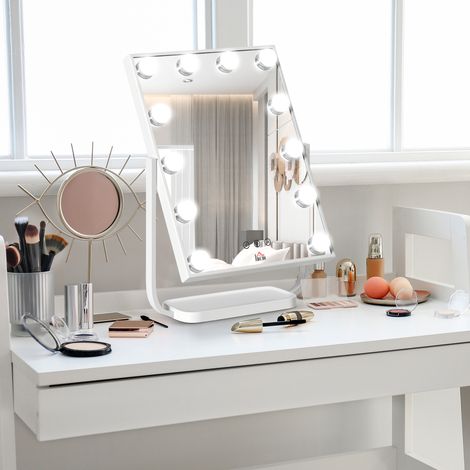 HOMCOM Miroir de Maquillage avec Lumière Miroir Hollywood de Table avec 12 LED 3 Modes et Lumière Réglable Écran Tactile et Fonction Mémoire pour Chambre Salle de Bain 32.8x11x47.4 cm Blanc