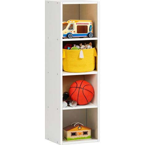 4 Tier Cube Bookcase, White Wooden Shelving Display Storage Unit Office Living Room Furniture (1/5)