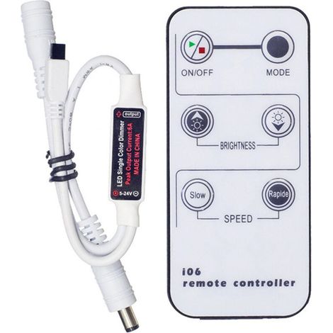 6-Key IR Remote Control Wireless Remote, 5V/12V/24V 6A Mini Controller for Monochrome (Single Color) SMD LED Strip