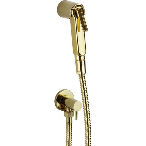 Kit de ducha higiénica en color dorado con llave de paso Damast 18127  Oro