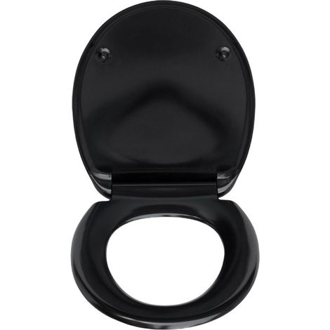 Abattant de toilette noir à fermeture amortie, matériau UF, revêtement hygiénique, dimensions standard