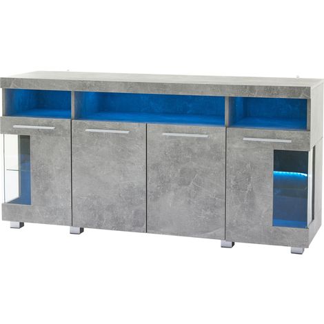 Credenza sideboard da soggiorno 140x40x70 cm grigio cemento con LED e ante in vetro temperato HOMVRA (1/5)