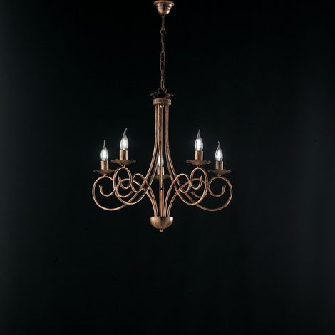 Araña de suspensión en hierro Negro DECO Cobre cinco luces 57x h60 cm