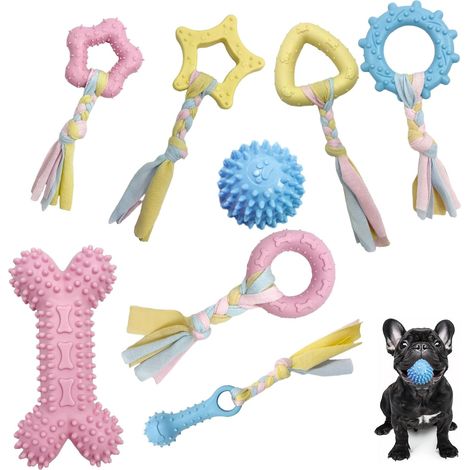 Lot de 8 Jouets à Mâcher pour Chiots - Jouets pour Chien en Caoutchouc Naturel avec Corde - Non Toxiques, Résistants et Nettoyants pour Dents - Jouets Interactifs pour Chiens et Chaton (1/5)