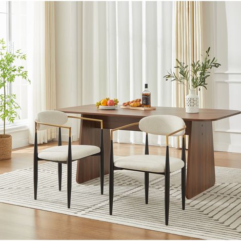 Silla de comedor de tela beige con estructura negra y dorada, reposabrazos, ajuste de 1 cm,55×59×85cm (1/5)