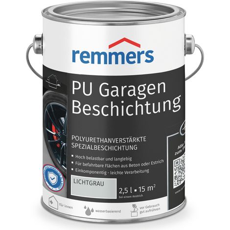 Remmers PU Garagenbeschichtung lichtgrau, matt, 2,5 Liter, Beton- und Bodenfarbe, für Garagen, abriebfest und beständig gegen Weichmacher