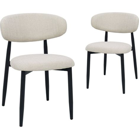 Lot de 2 chaises en tweed écru pieds en métal noir FLAVIA