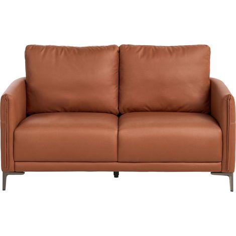 2 Seater Golden Brown Fabric Upholstered Modern Style Metal Legs Minimalistic CILENS (1/5)