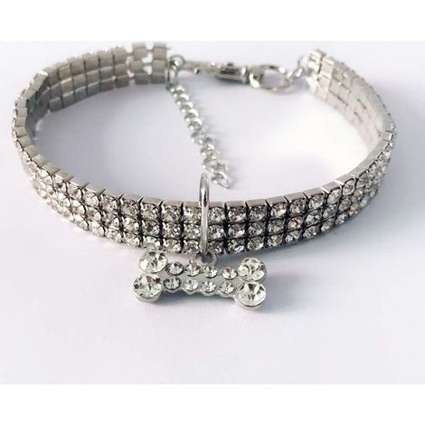 Collier extensible en strass pour chat - Pour animal de compagnie - Pour petit chien - Réglable - Pour poodle, chihuahua, bichon frisé, poméranine (L, blanc) (1/5)