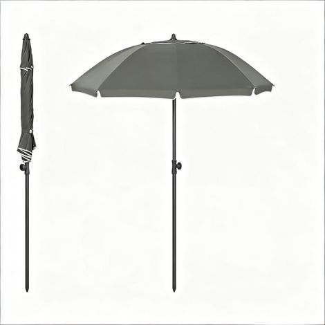 Parasol rond pliable pour plage et extérieur, toile polyester 180 g/m² UPF 50+ imperméable, inclinable 35°, 8 branches acier, livré avec sac de transport, montage sans outil (1/4)