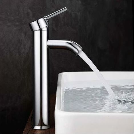 -Robinet Salle Bain avec Haut Robinet Lavabo pour Lavabo ou Vasque de Salle Bain. Chaude et Froide Réglable de Mitigeur Lavabo. Laiton Chromé(Gris argenté) (1/5)