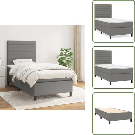 Boxspringbett mit Matratze Dunkelgrau 90x200 cm Stoff - Boxspringbett - Doppelbett - Bettenrahmen - Matratze - Nachttisch (1/5)