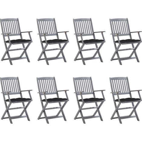 Lot de 8 Chaises de jardin pliables - Chaise d'extérieur pour terrasse/jardin avec coussins Bois d'acacia BV342401 - BonneVie (1/5)